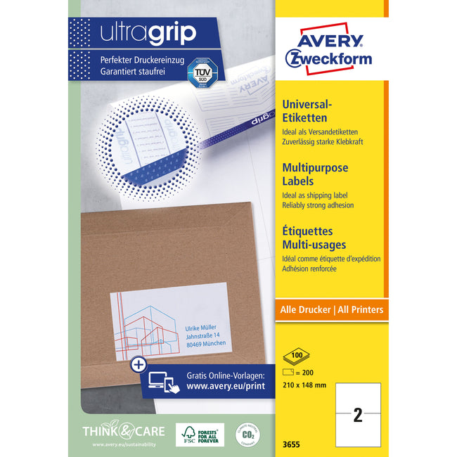 Avery -  Etiket az 3655 210x148mm a5 wit 200 stuks
