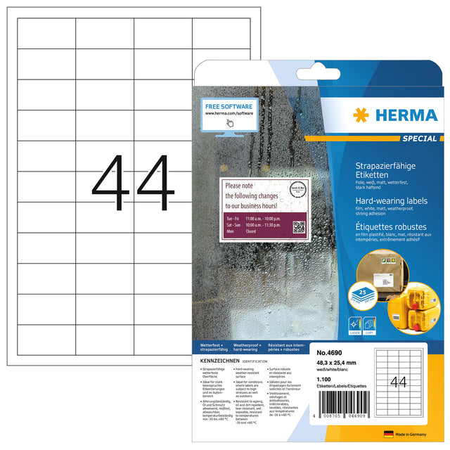 HERMA - Etiquette 4690 48,3x25,4mm résistant aux intempéries blanc 1100 pièces