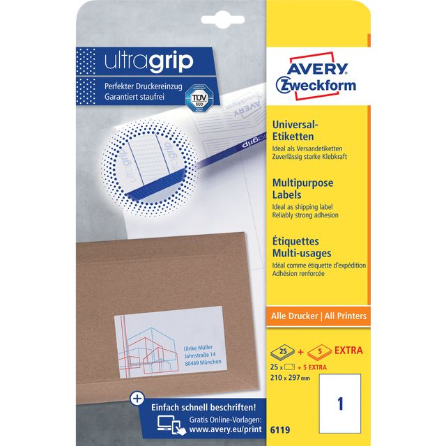 Avery Zweckform - Étiquette Zweckform 6119 210x297mm A4 blanc 25 pièces