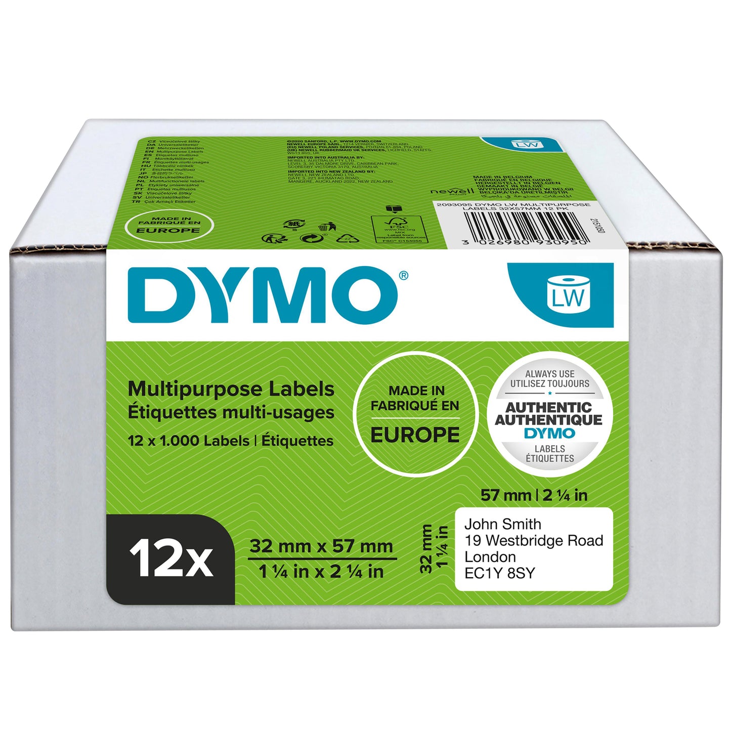 Dymo - Etiket LabelWriter multifonction 32x57mm 12 rouleaux de 1000 pièces blanc