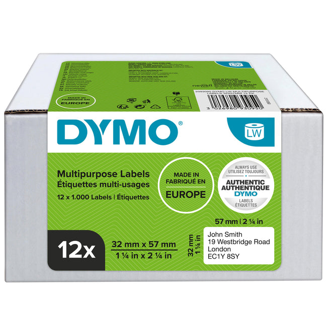 Dymo - Etiket LabelWriter multifonction 32x57mm 12 rouleaux de 1000 pièces blanc