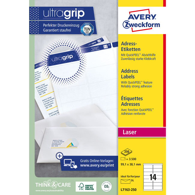 Avery - Etikett L7163-250 99,1 x 38,1 mm weiß 3500 Etiketten