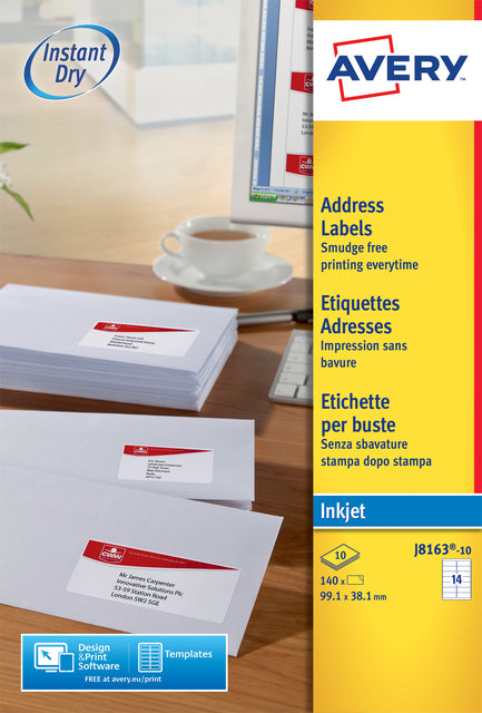 Avery -  Etiket  j8163-10 99.1x38.1mm wit 140st
