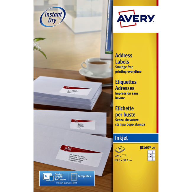 Avery -  Etiket  j8160-10 63.5x38.1mm wit 210 stuks