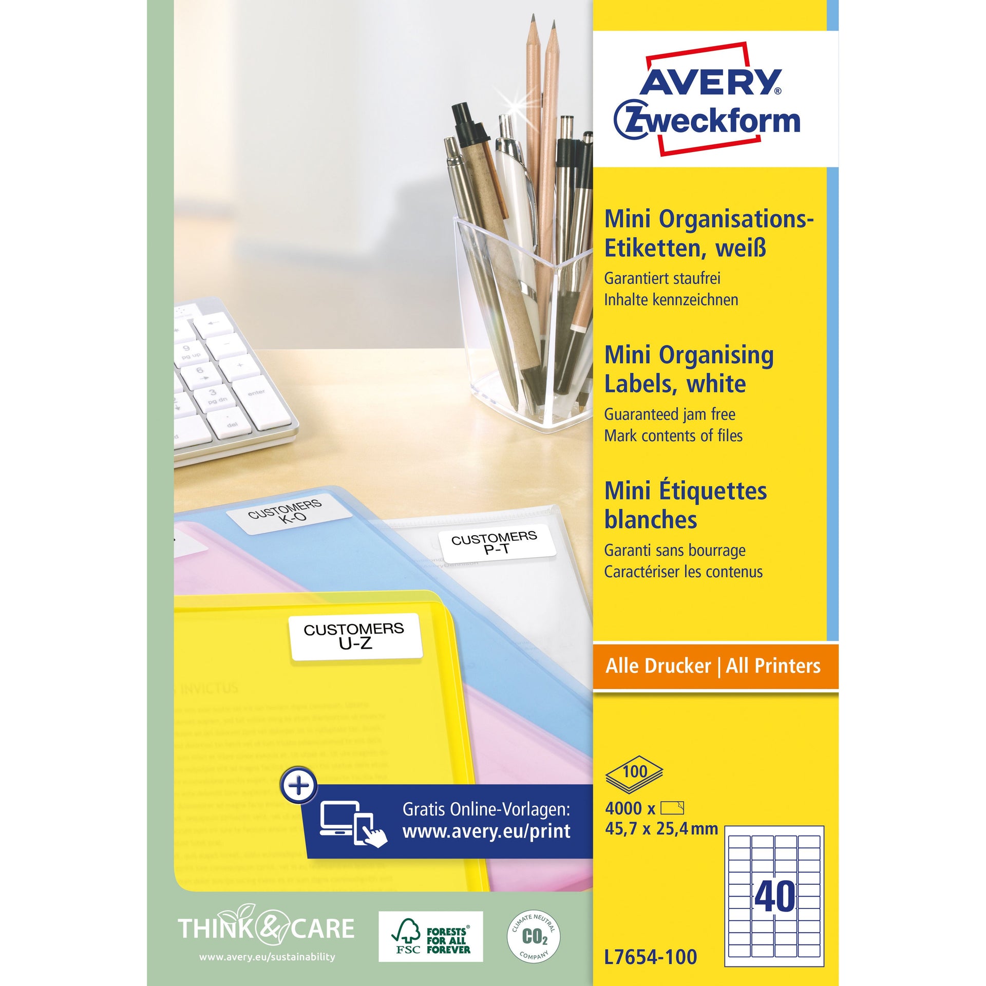 Avery - Etikett L7654-100 45,7 x 25,4 mm weiß 4000 Etiketten