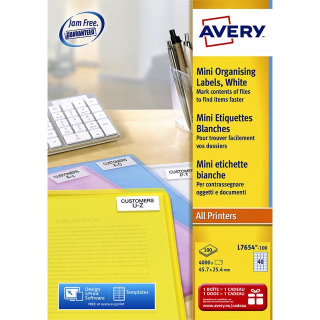 Avery - Etiket avery l7654-100 45.7x25.4mm wit 4000 stuks