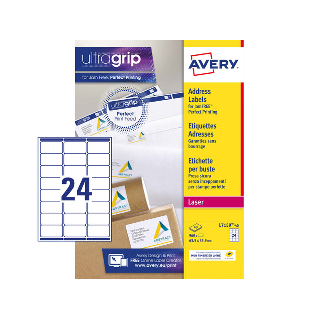 Avery -  Etiket L7159-40 63.5x33.9mm wit 960 stuks