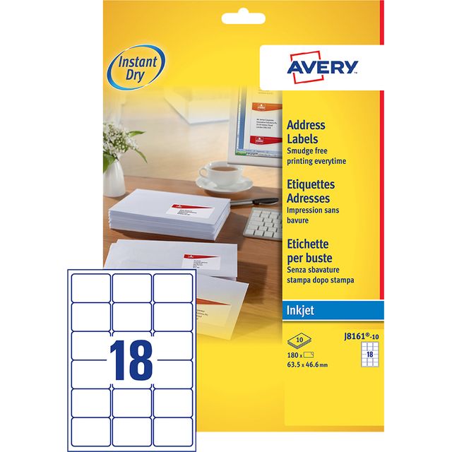 Avery -  Etiket  j8161-10 63.5x46.6mm wit 180st