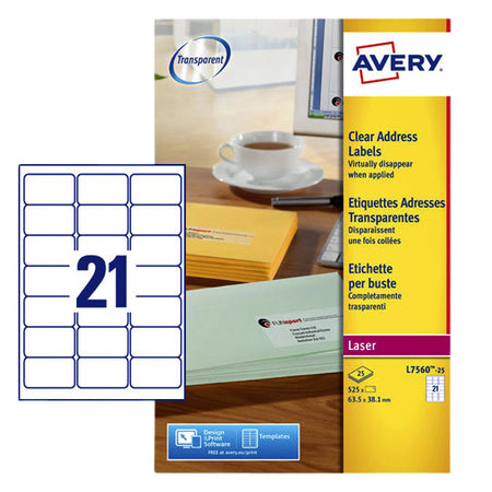 Avery -  Etiket  l7560-25 63.5x38.1mm tr 525st