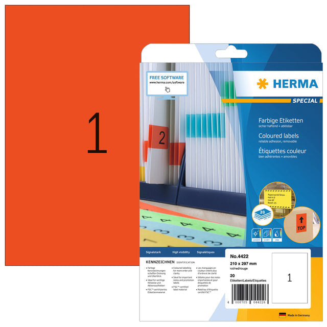 HERMA - Etiket herma 4422 210x297mm a4 verwijderb rd 20st