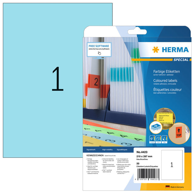 HERMA - Etiket herma 4423 210x297mm a4 verwijderb bl 20st