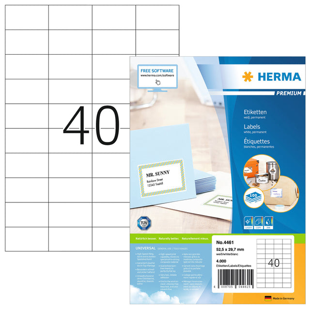 HERMA - Etiket herma 4461 52.5x29.7mm prem wit 4000 stuks