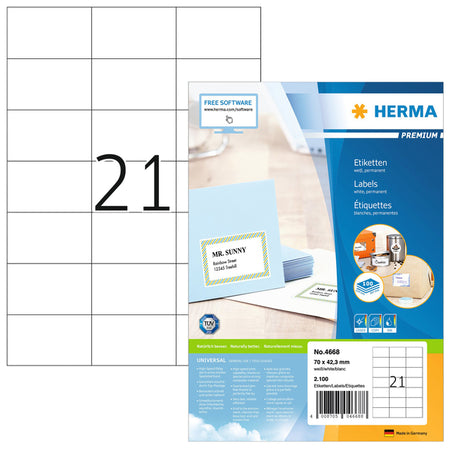 HERMA -  Etiket  4668 70x42.3mm premium wit 2100st