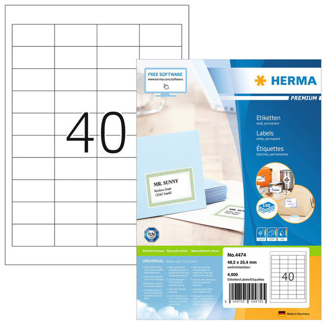 HERMA - Etiket  4474 48.5x25.4mm prem wit 4000 stuks