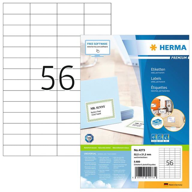 HERMA - Etiquette 4273 52,5x21,2mm blanc premium 5600 pièces
