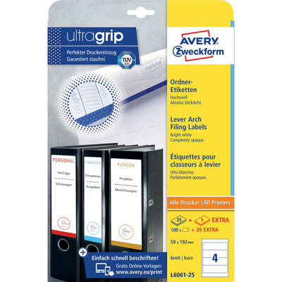 Avery Zweckform -  Rugetiket avery breed 59x192mm zelfklevend wit
