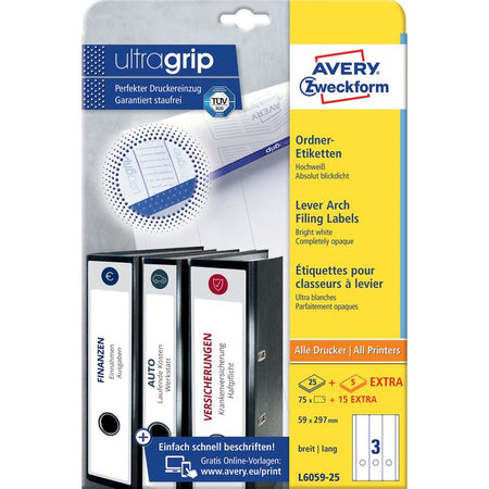 Avery Zweckform -  Rugetiket avery breed/lang 59x297mm zk wit