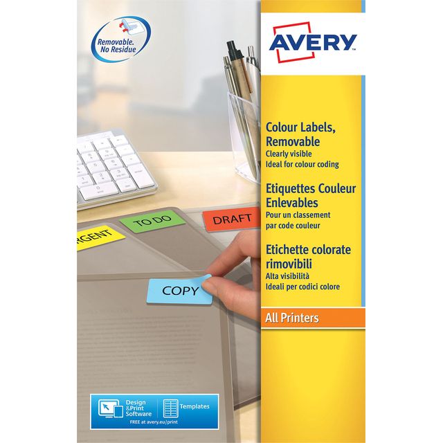 Avery -  Etiket  l6041-20 45.7x21.2mm geel 960st