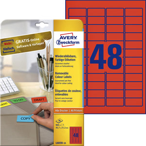 Avery Zweckform -  Etiket avery l6038-20 45.7x21.2mm rood 960st