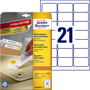 Avery Zweckform - Étiquette Zweckform L6023REV-25 63,5x38,1mm amovible blanc 525 pièces