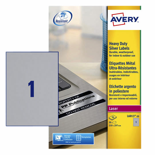 Avery -  Etiket  l6013-20 210x297mm zilver 20st | 5 stuks