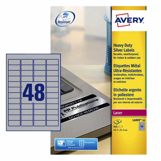 Avery - Etiquette L6009-20 45,7x21,2mm argent 960 étiquettes