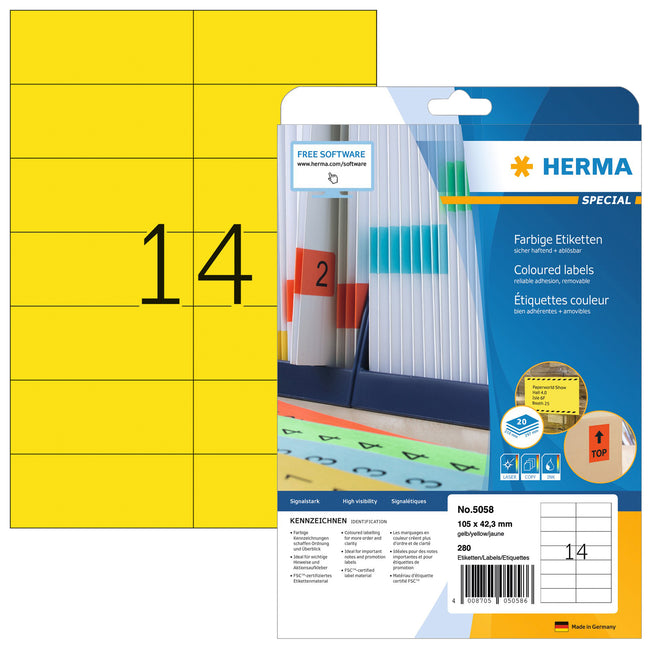 HERMA -  Etiket 5058 105x42.3mm verwijderbaar geel 280 stuks