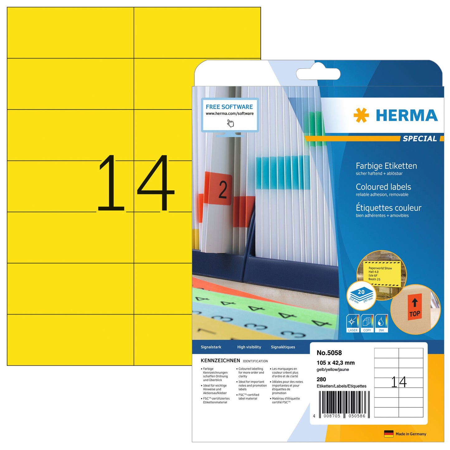 HERMA - Etiquette 5058 105x42,3mm amovible jaune 280 pièces