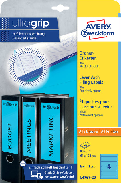 Avery Zweckform - Contre-étiquette large 61x192mm autocollante bleu