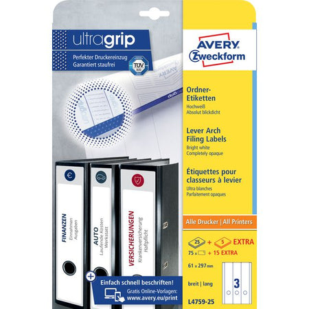 Avery Zweckform -  Rugetiket avery breed/lang 61x297mm zk wit