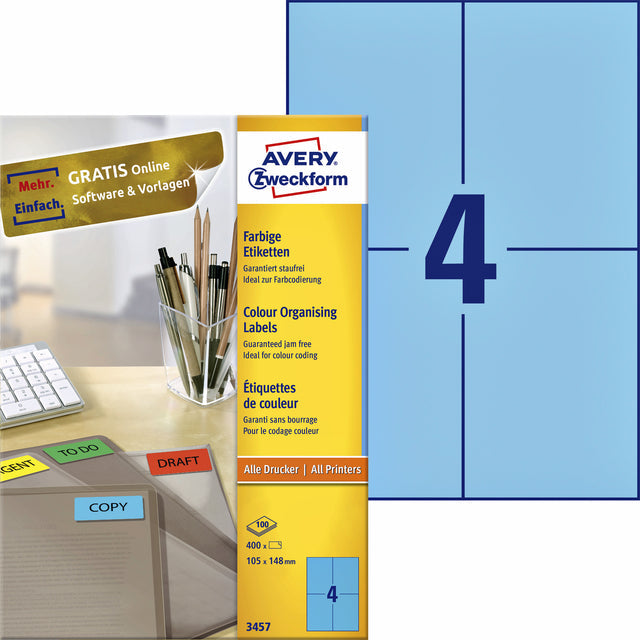 Avery Zweckform - Label AZ 3457 105x148mm A6 Blue 400 Pieces | 5 pièces