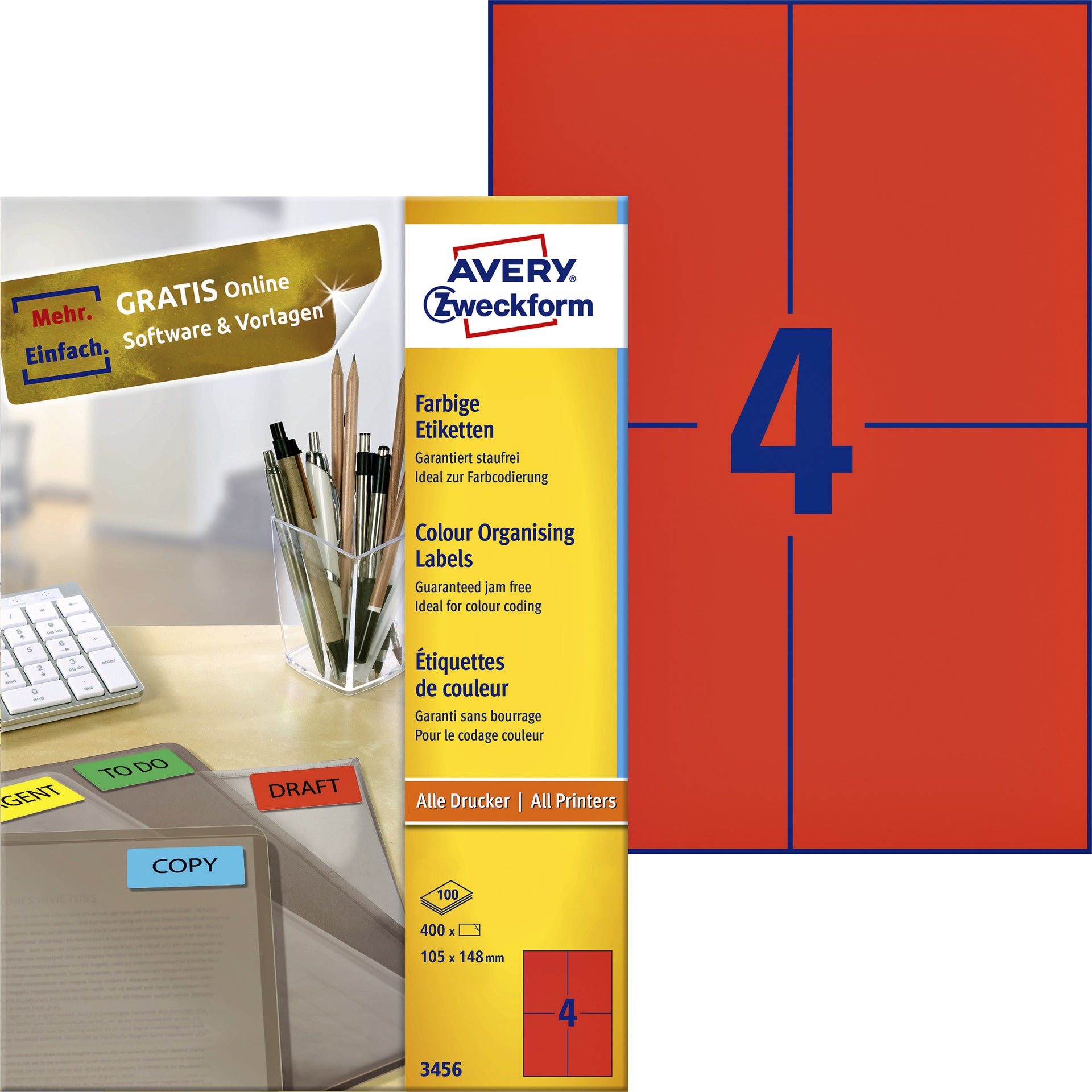 Avery Zweckform - Etiketten Zweckform 3456 105x148mm A6 rot 400 Stück