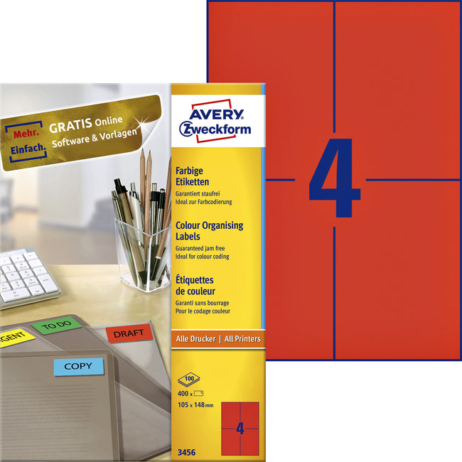 Avery Zweckform - Étiquette Zweckform 3456 105x148mm A6 rouge 400 pièces
