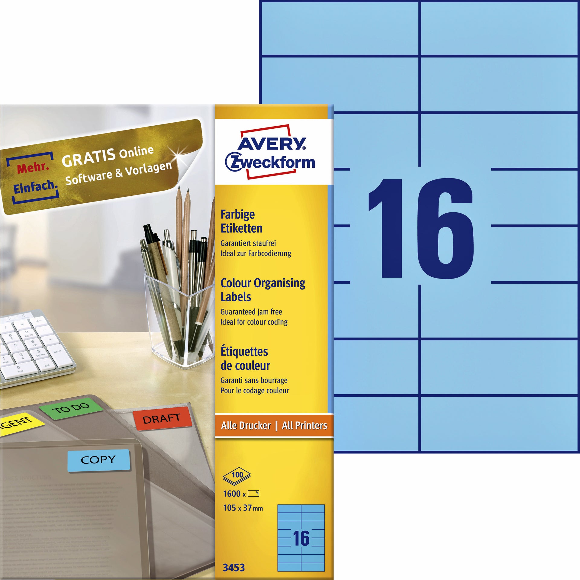 Avery Zweckform -  Etiket avery 3453 105x37mm blauw 1600st