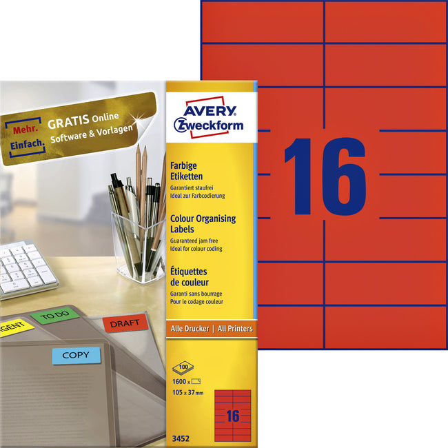 Avery Zweckform - Étiquette Zweckform 3452 105x37mm rouge 1600 pièces
