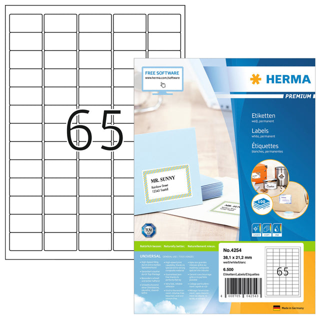 HERMA - Etiket herma 4254 38.1x21.2mm prem wit 6500 stuks