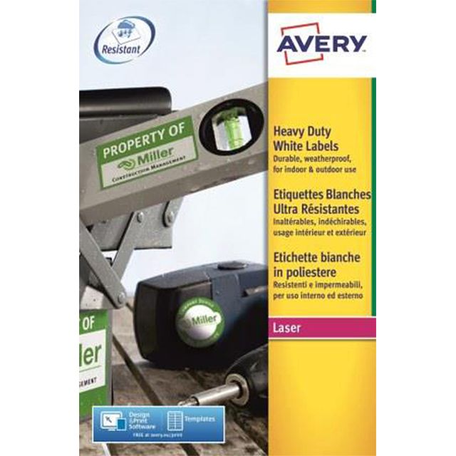 Avery – Etikett L7060-20, 63,5 x 38,1 mm, Polyester, weiß, 420 Etiketten