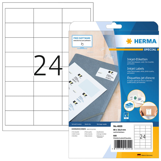 HERMA - Etiquette 4820 66x33,8mm blanc 600 pièces