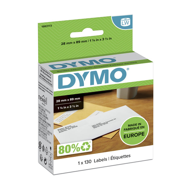 Dymo - Etiquette LabelWriter adressant 28x89mm 1 rouleau de 130 pièces blanc