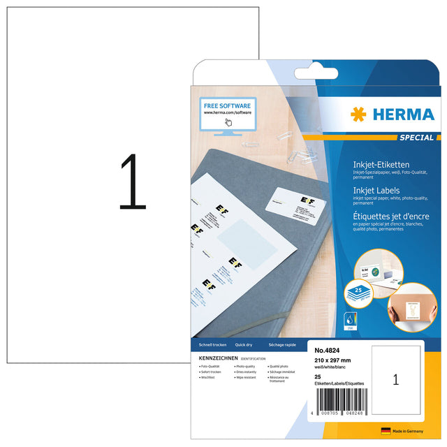HERMA -  Etiket 4824 210x297mm wit 25 stuks
