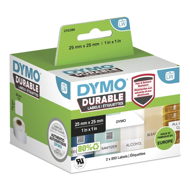 Dymo - Étiquette Industrielle LabelWriter 25x25mm 2 rouleaux de 850 pièces blanc