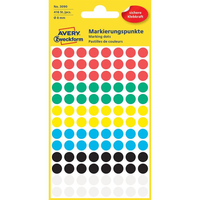 Avery Zweckform -  Etiket avery 3090 rond 8mm assorti 416st | 10 stuks