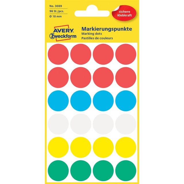 Avery Zweckform -  Etiket Zweckform 3089 rond 18mm assorti 96 stuks