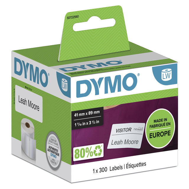 Dymo - Etiket LabelWriter carte de visite 41x89mm 1 rouleau de 300 pièces blanc