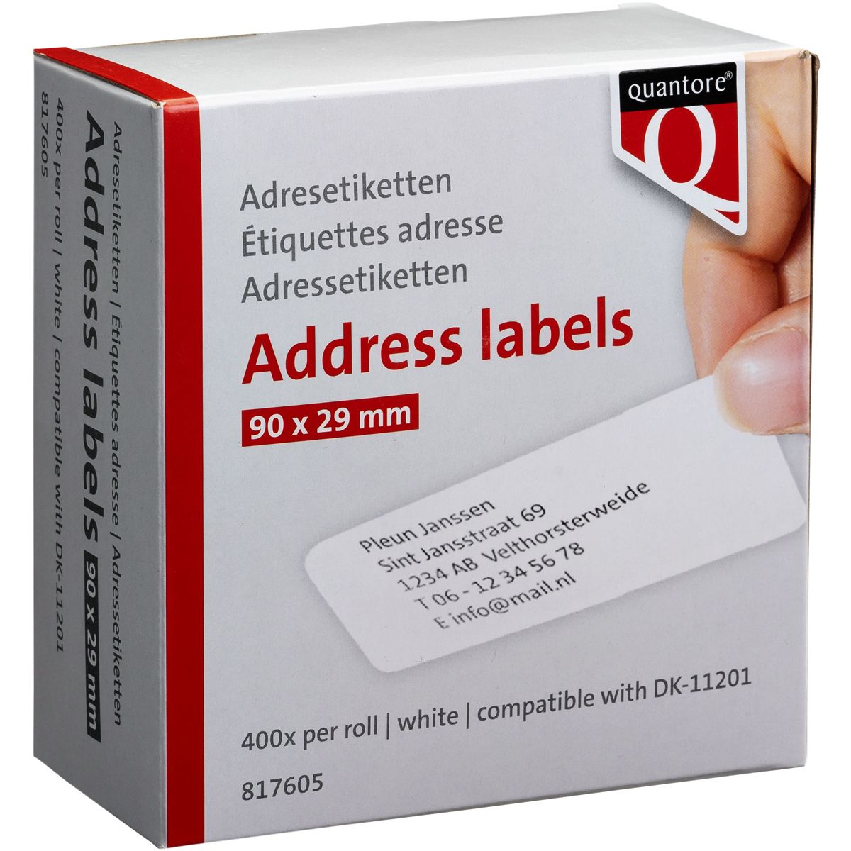 Quantore -  Label etiket dk-11201 29mmx90mm adres wt | 20 stuks