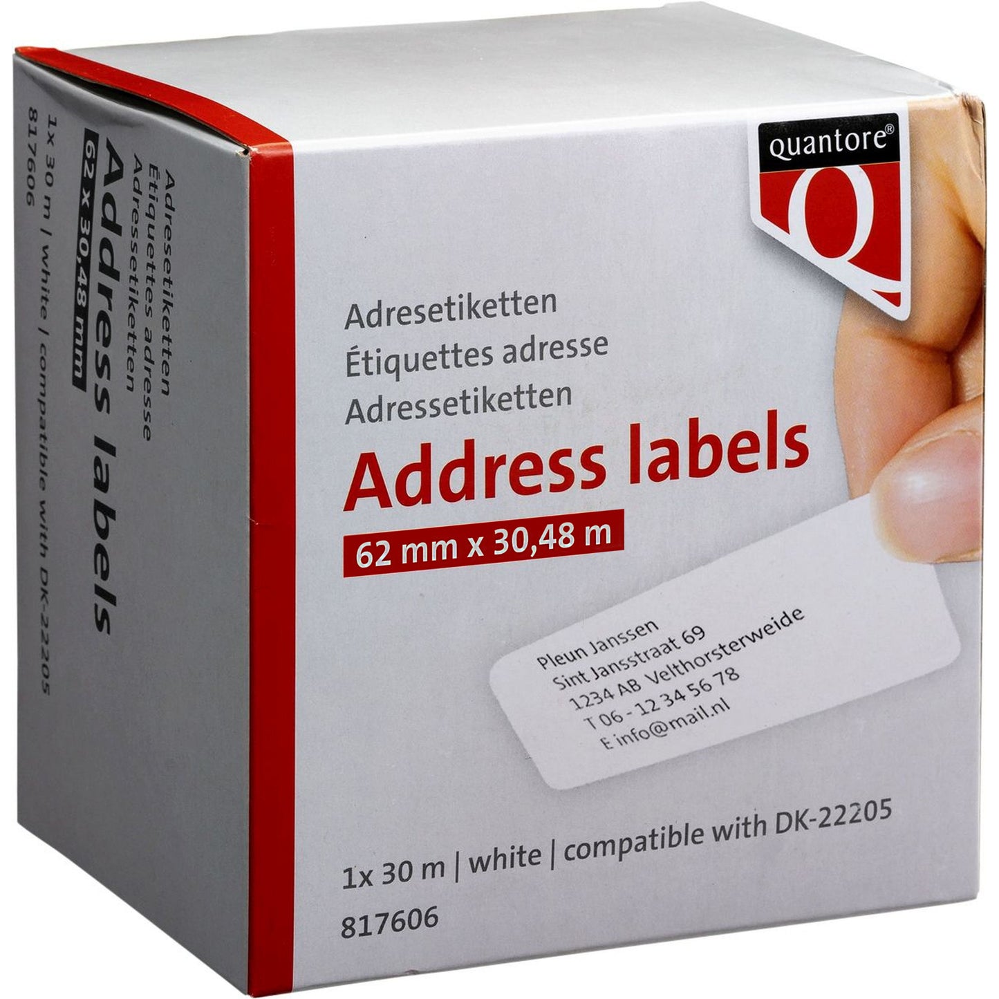 Quantore -  Labeletiket DK-22205 doorlopend 62mm 1 rol á 30m wit | 20 stuks