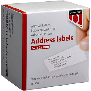 Quantore - Etikettenetikett DK-11209 29x62mm Adresse weiß 800 Stück