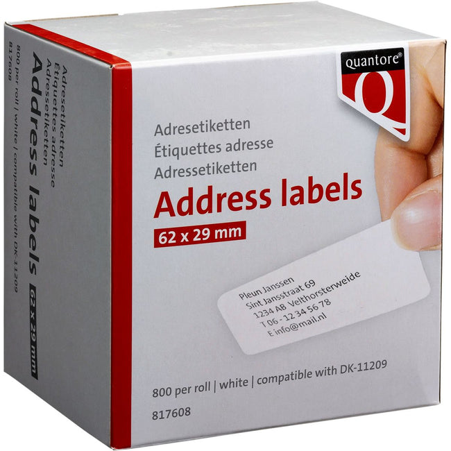 Quantore -  Label etiket dk-11209 29mmx62mm adres wt | 20 stuks