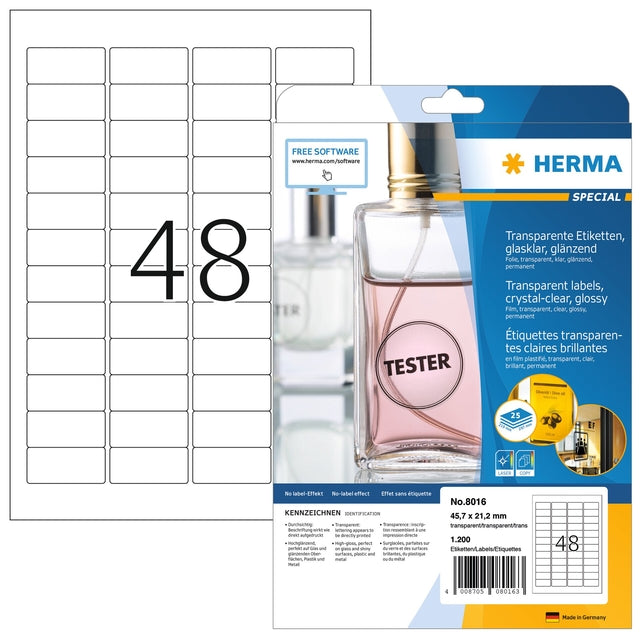 HERMA -  Etiket  8016 45.7x21.2mm transparant 1200st