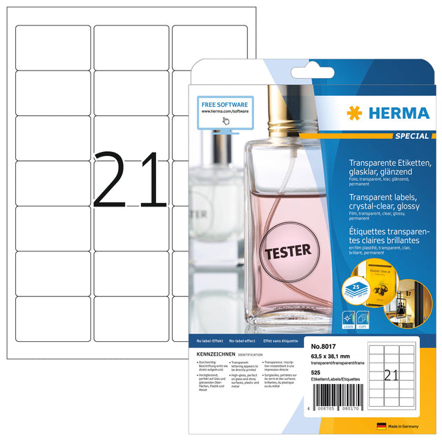 HERMA -  Etiket 8017 63.5x38.1mm transparant 525 etiketten